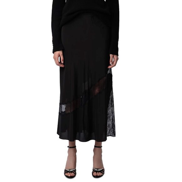 Zadig & Voltaire Jaylal Lace Detail Silk Skirt - Picture 1 of 7